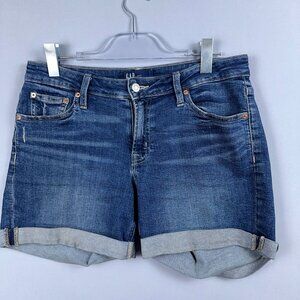 Gap Boyfriend Shorts Womens Size 4/27 Rolled Cuff Hem Mid Rise Stretch Blue